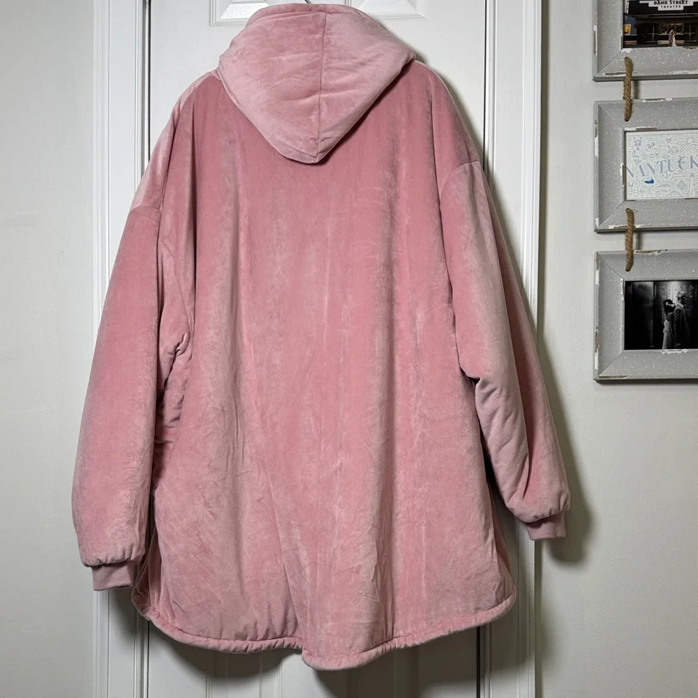 The Comfy Pink Sherpa Lined Wearable Blanket Hoodie Oversized Cozy One Size - Picture 9 of 9